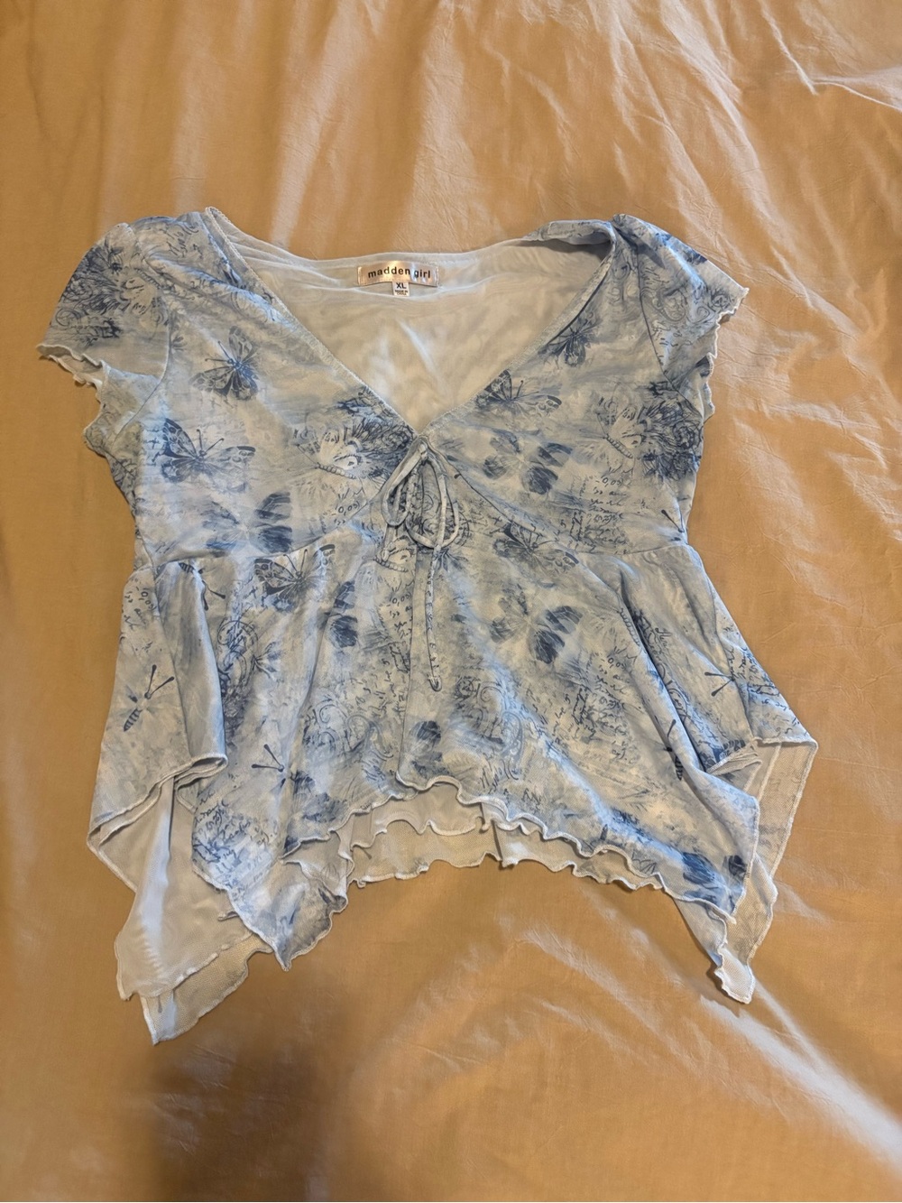 Madden Girl Light Blue Tie-Front Butterfly Crop Top